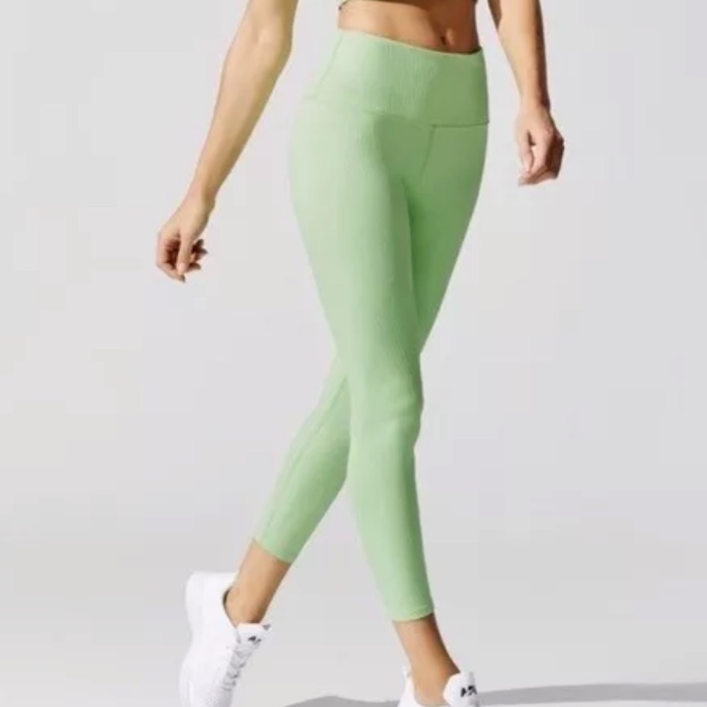 Carbon38 High Rise Ribbed Lime Green Leggings